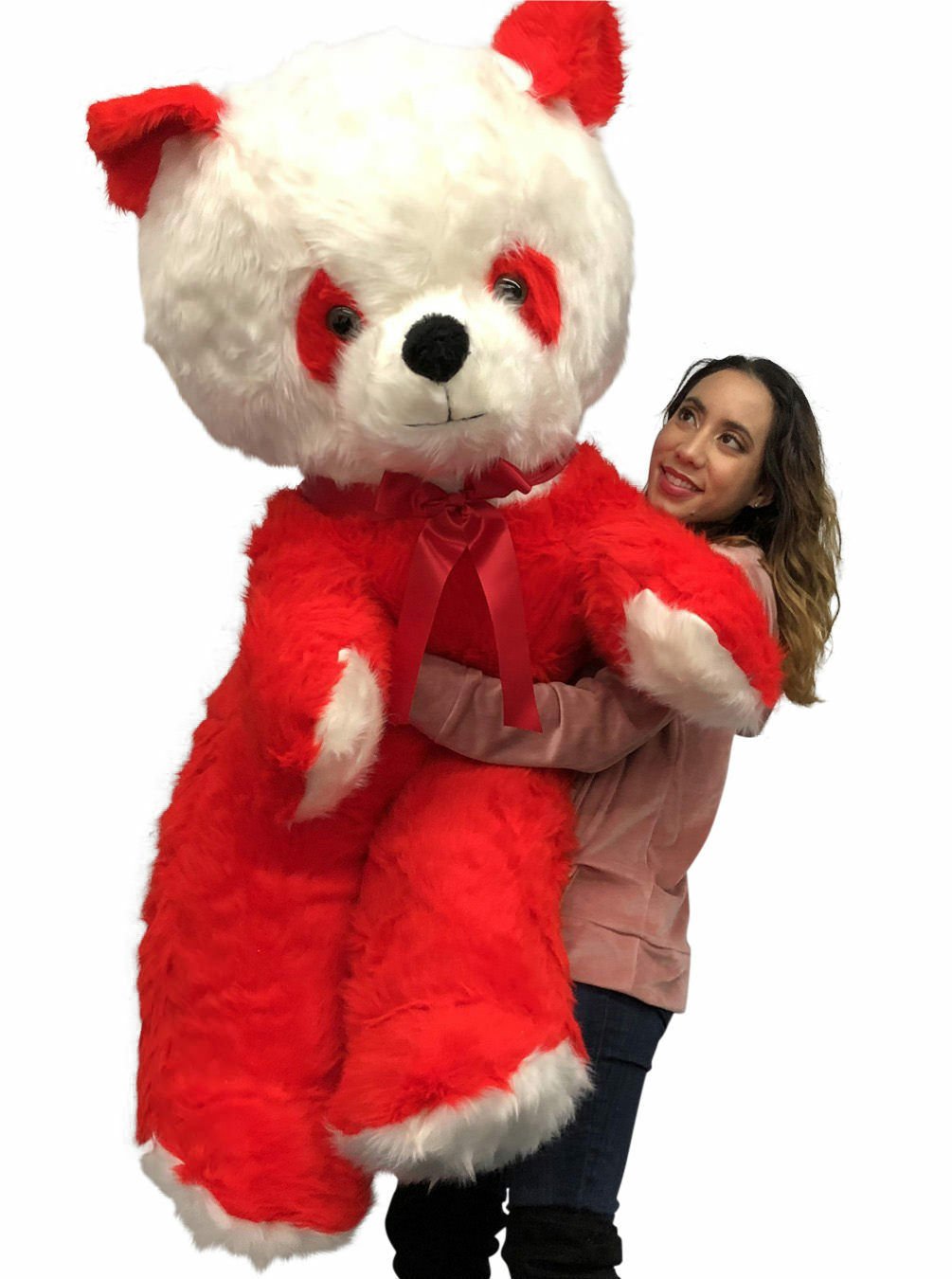 Big Plush Red White Stuffed Panda Bear, Giant 6 Foot Valentine Teddy Huge Soft