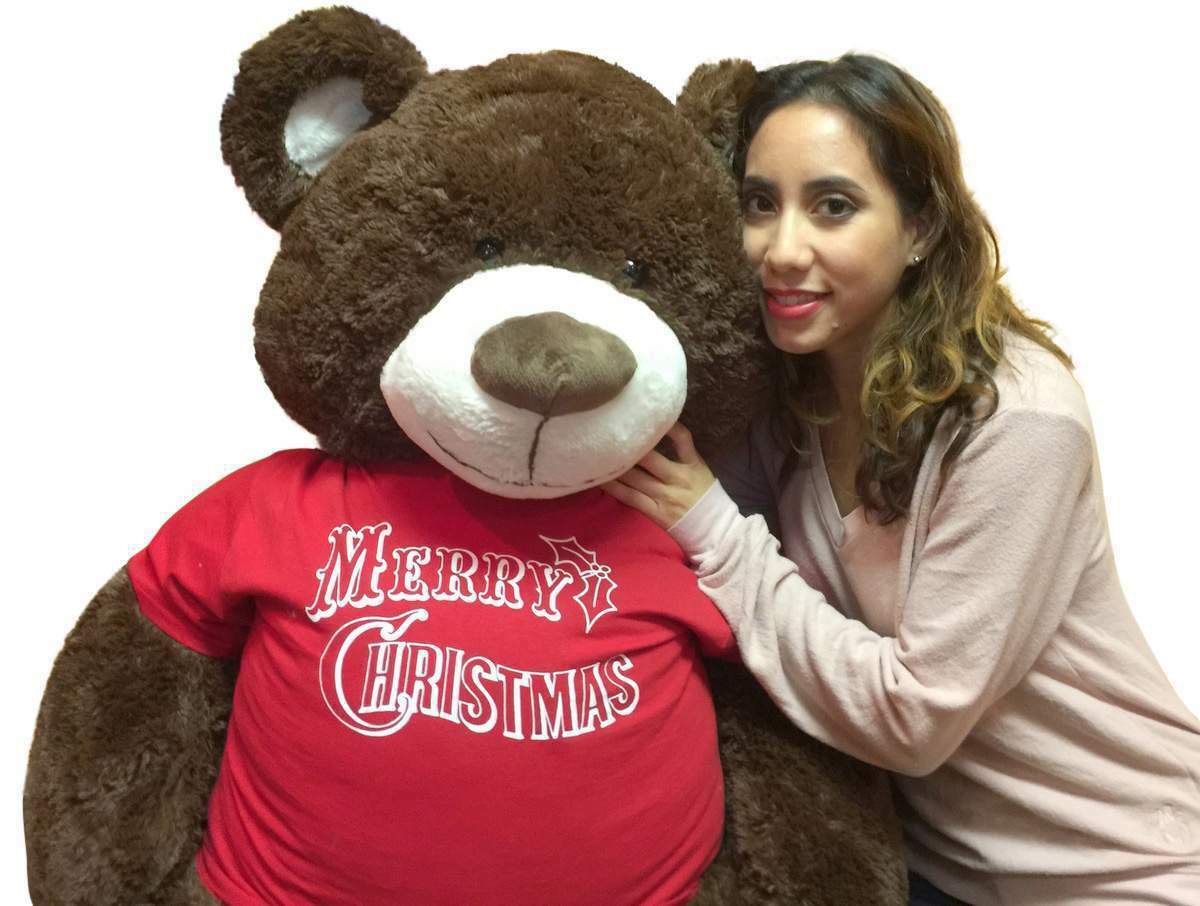 Big Plush Giant Holiday Teddy Bear 5 Feet Tall Wears Merry Christmas Tshirt