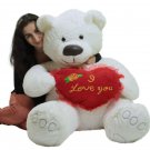 American Made Giant White 5 Foot Teddy Bear, Soft Big Plush I Love You Heart