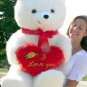 American Made Giant White Teddy Bear & I Love You Heart Pillow 42 Inches Soft