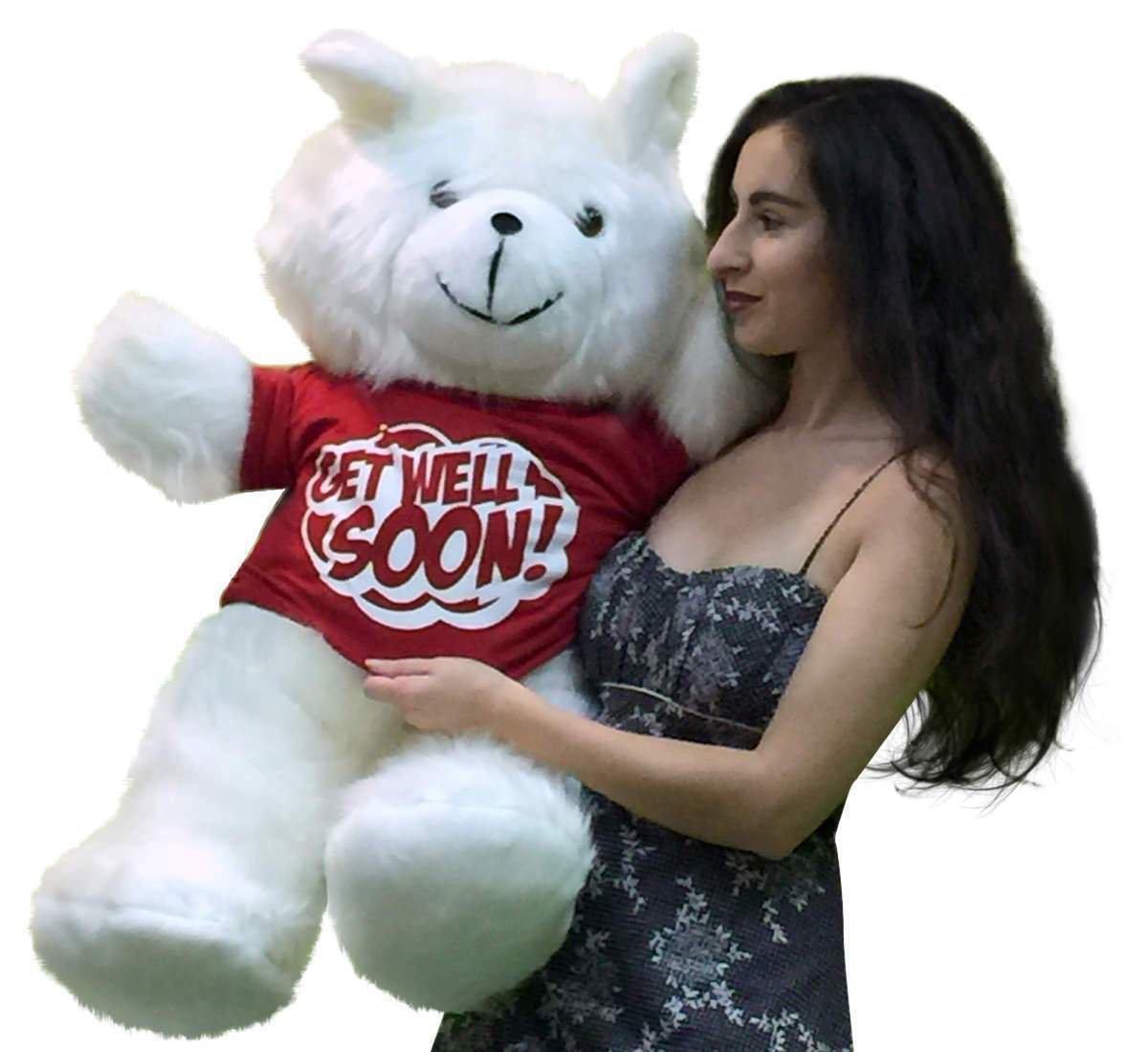 Get Well Soon Giant White Teddy Bear 3 ft Soft, Removable T-shirt Get Well Soon