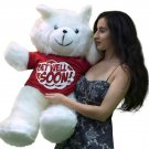 Get Well Soon Giant White Teddy Bear 3 ft Soft, Removable T-shirt Get Well Soon