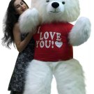 American Made Giant 6 Foot White Teddy Bear Wears I LOVE YOU T-Shirt Soft & Big