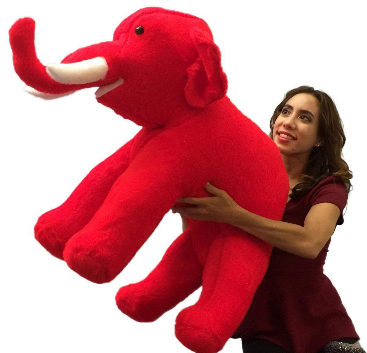 American Made Large Stuffed Red Elephant 36 Inches Big Plush Animal Made in USA