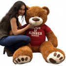 5 Foot Giant Teddy Bear 60 Inch Cinnamon Brown Color Wears HUGS & KISSES T-shirt