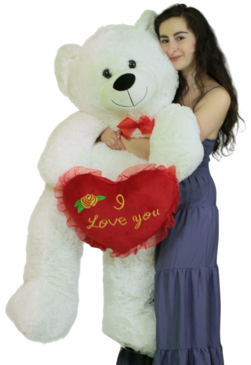 Valentine's Day Giant White Teddy Bear 52 Inch Soft Big Plush Bear I Love You