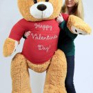 Big Plush Giant 5 Foot Teddy Bear Wears T-shirt that says HAPPY VALENTINES DAY