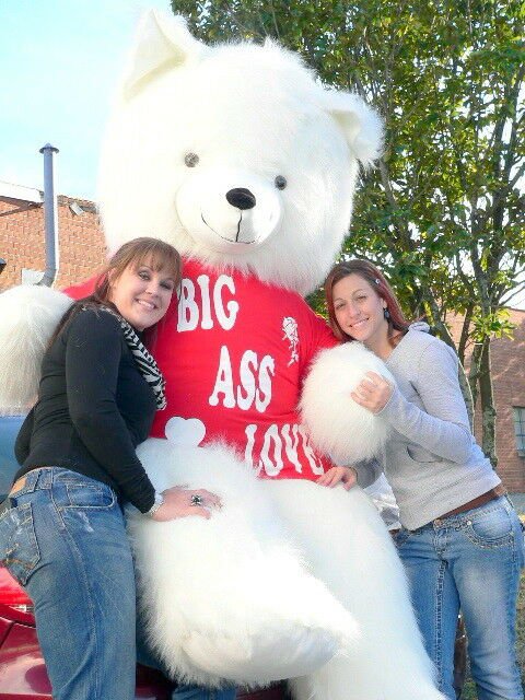 American Made 8 Foot Soft White Giant Teddy Bear Tshirt Says BIG ASS LOVE