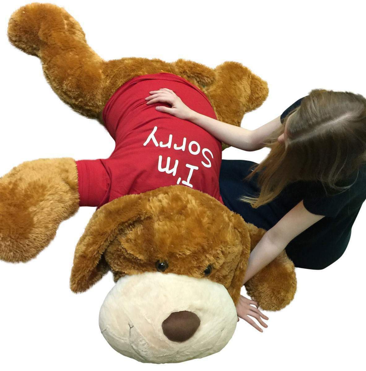 I'm Sorry Giant Stuffed Puppy Dog 5 Feet Long Brown Soft Wears I'M SORRY T-shirt