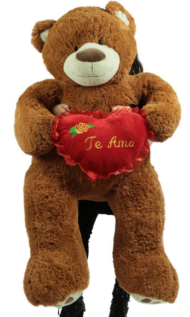 Te Amo Giant 5 Foot Brown Teddy Bear Soft I Love You Plush Holds Romantic Heart