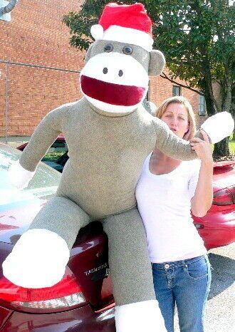 Giant Sock Monkey Christmas 6 Feet wears Santa Hat Soft Made in  USA