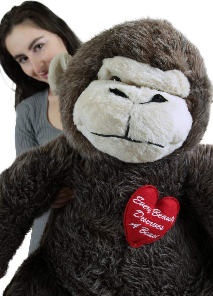 Giant Stuffed Love Monkey 40 inch Brown Soft Heart Every Beauty Deserves a Beast