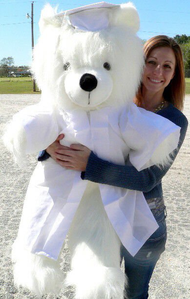 Giant White Teddy Bear 45 Inch Soft Wears Removable White Graduation Gown & Cap
