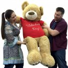 Giant 5 Foot Teddy Bear Soft Tan Lifesized, Wears T-Shirt HAPPY VALENTINES DAY