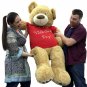 Giant 5 Foot Teddy Bear Soft Tan Lifesized, Wears T-Shirt HAPPY VALENTINES DAY