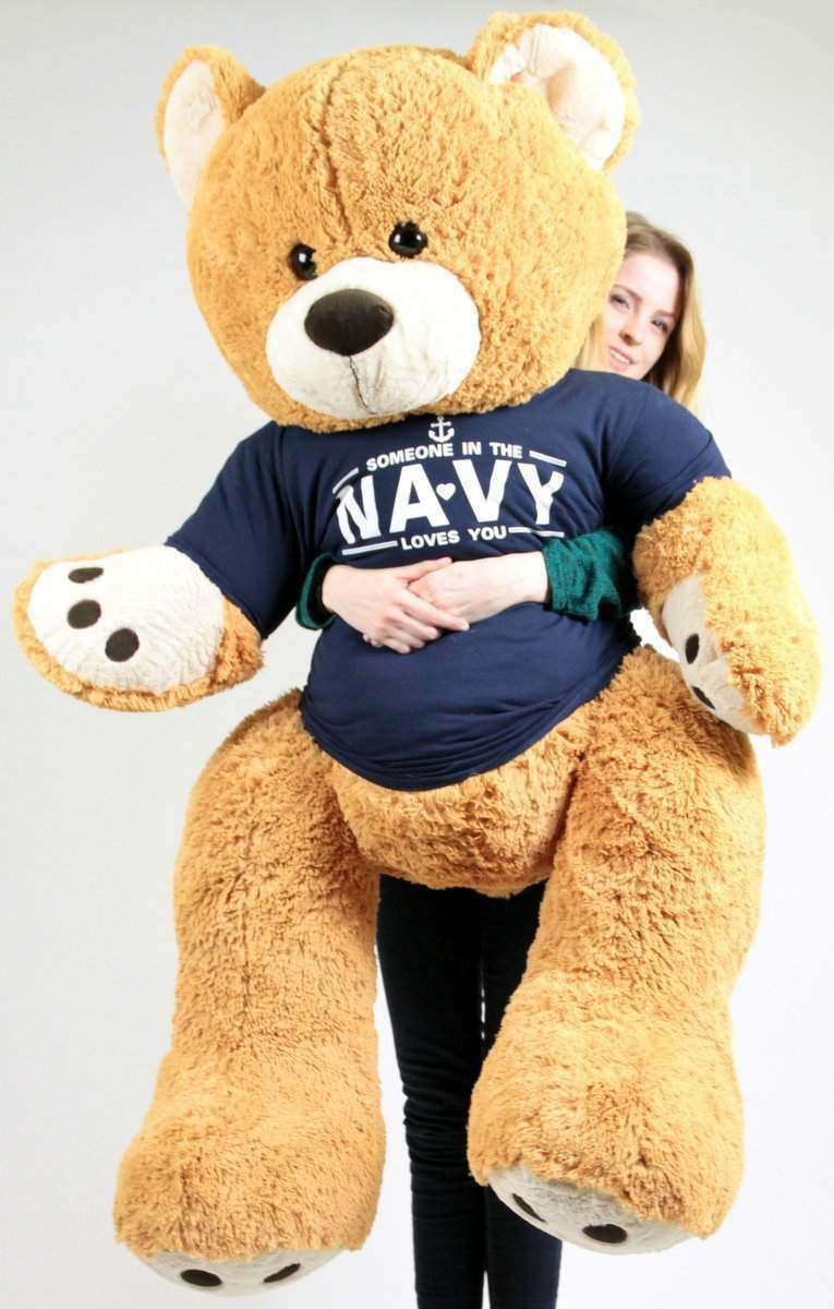 Big Plush Giant Soft 5ft Teddy Bear Wears Tshirt SOMEONE IN THE NAVY LOVES YOU