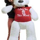 Giant White Teddy Bear Soft 55 Inch, Wears Removable Tshirt I LOVE YOU THIS MUCH