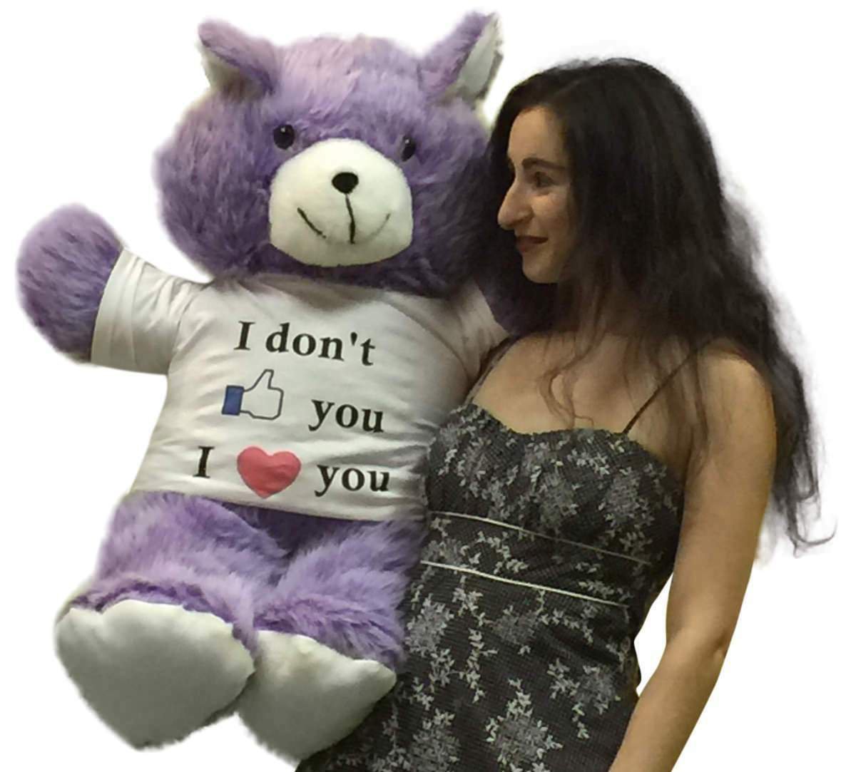 American Made Giant Purple Teddy Bear 36 Inches Wears I Dont Like You I Love You