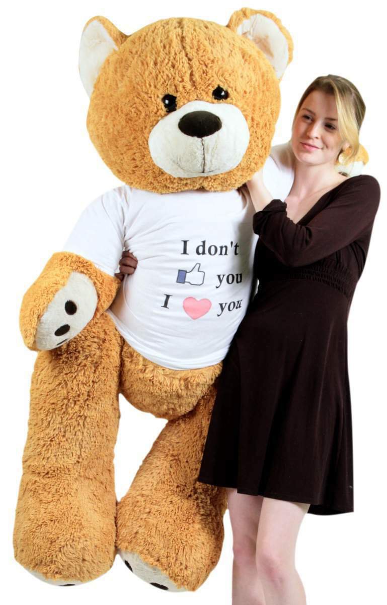 Big Plush Giant Love Teddy Bear 55 Inch Brown Tshirt I Don't Like You I Love You