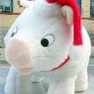 American Made Big Stuffed Pig 27 Inch Soft White Wears Santa Hat Made in the USA