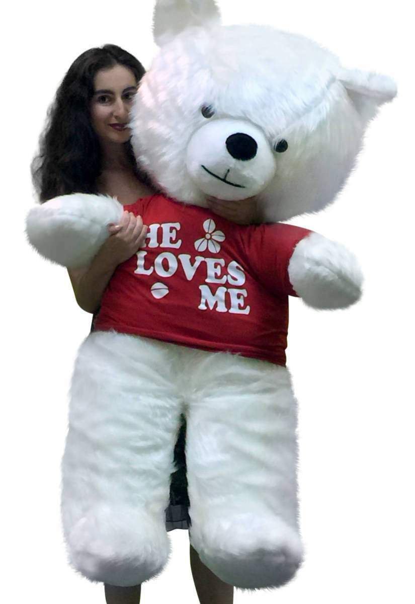 American Made Giant White Teddy Bear New 54 inch Soft Wears T-shirt HE LOVES ME
