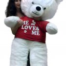 American Made Giant White Teddy Bear New 54 inch Soft Wears T-shirt HE LOVES ME