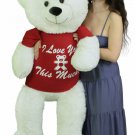 Giant Teddy Bear 52 Inch White Soft, Wears Removable Tshirt I Love You This Much