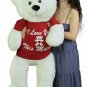 Giant Teddy Bear 52 Inch White Soft, Wears Removable Tshirt I Love You This Much