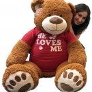5 Ft Giant Teddy Bear 60 Inch Soft Cinnamon Brown Color Wears HE LOVES ME Tshirt