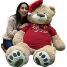 5 Foot Giant Xmas Teddy Bear Soft 60 Inch, Wears Merry Christmas Shirt Santa Hat