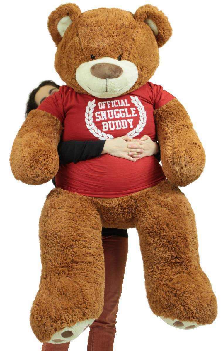 5 Foot Giant Brown Teddy Bear Soft 60 Inch, Wears T-shirt Official Snuggle Buddy