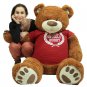 5 Foot Giant Brown Teddy Bear Soft 60 Inch, Wears T-shirt Official Snuggle Buddy