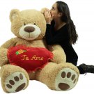 Te Amo Giant Teddy Bear 5 Foot Soft Teddybear Holds Heart Pillow to Show Love