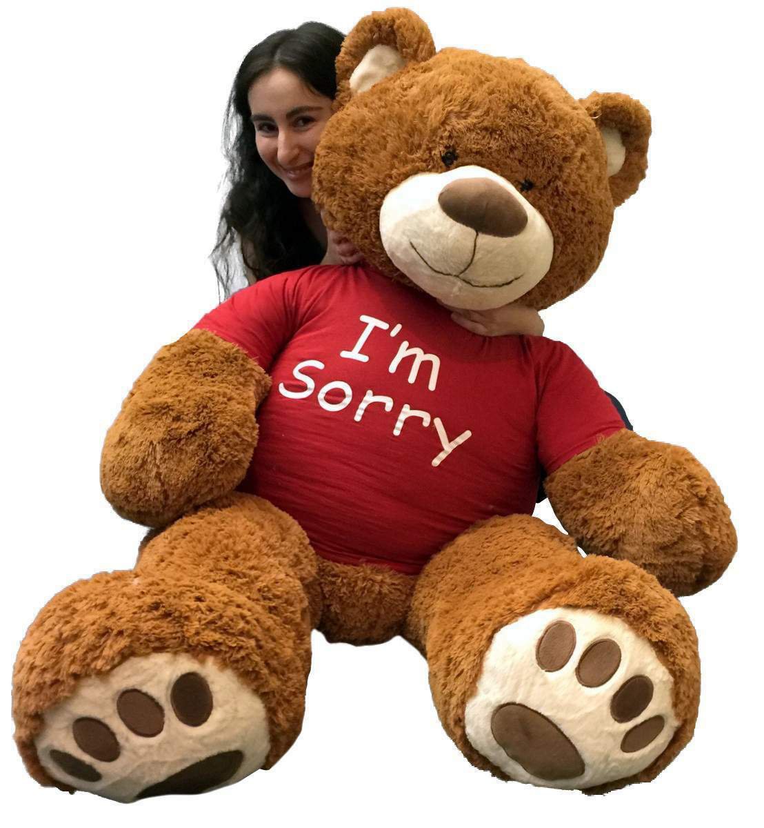 5 Foot Giant Teddy Bear 60 Inch Soft Cinnamon Brown Color Wears I'M SORRY Tshirt