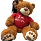 5 Foot Giant Teddy Bear 60 Inch Soft Cinnamon Brown Color Wears I'M SORRY Tshirt