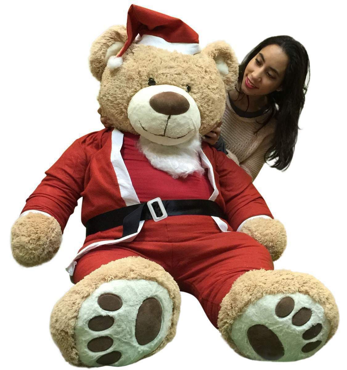 Giant Christmas Teddy Bear 60 Inch Soft, Wears Santa Claus Suit 5 Foot Xmas Bear