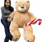 Christmas Big Plush Giant Teddy Bear 5 Foot Tan Soft Holding Plush Candy Cane