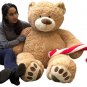 Christmas Big Plush Giant Teddy Bear 5 Foot Tan Soft Holding Plush Candy Cane