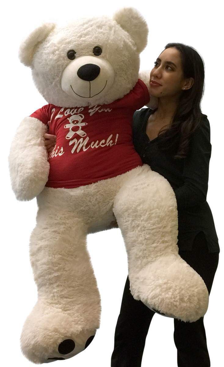 Giant Valentine Teddy Bear 52 Inch Soft White Wears T-shirt I LOVE YOU THIS MUCH