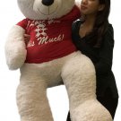 Giant Valentine Teddy Bear 52 Inch Soft White Wears T-shirt I LOVE YOU THIS MUCH