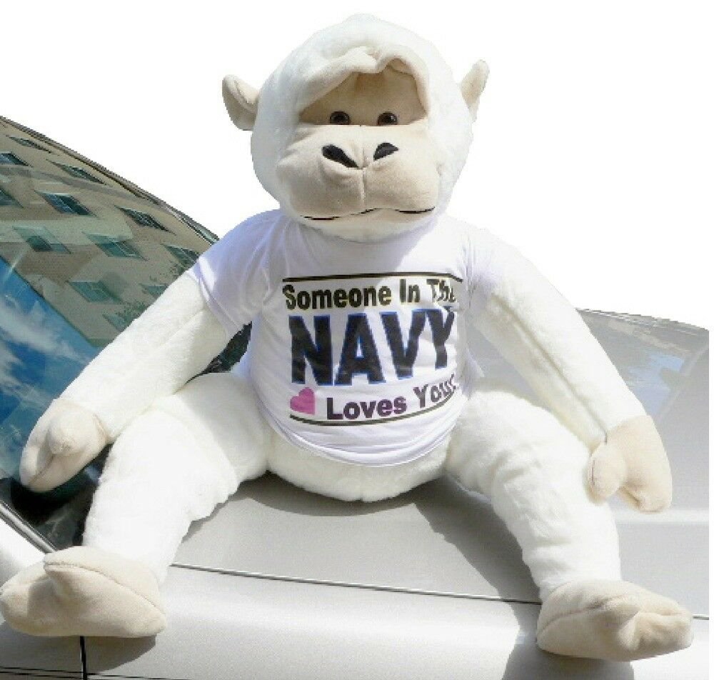 American Made Giant White Gorilla Wears Tshirt SOMEONE IN THE NAVY LOVES YOU