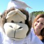 Giant Stuffed Monkey Gorilla 40-inches wearing White Graduation Gown and Cap
