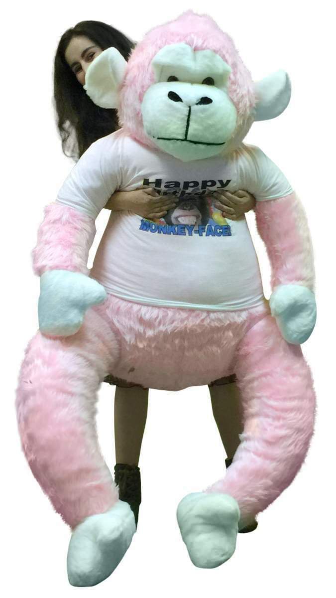 American Made 6 Foot Giant Stuffed Pink Gorilla, Wears Birthday Tshirt