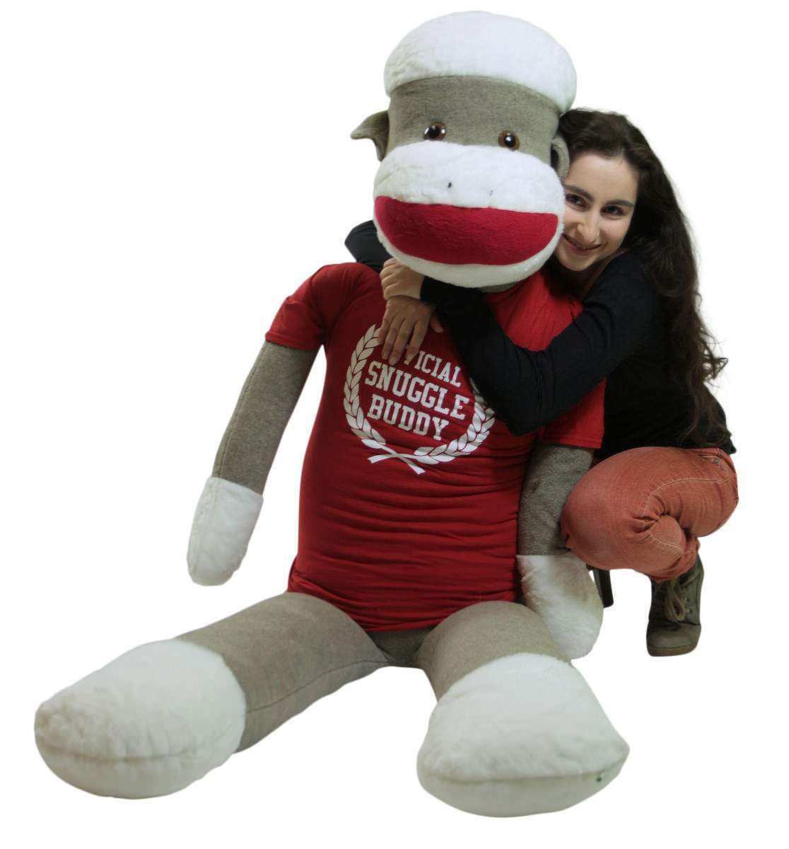 American Made Giant Plush 5 Foot Sock Monkey Wears Official Snuggle Buddy Tshirt