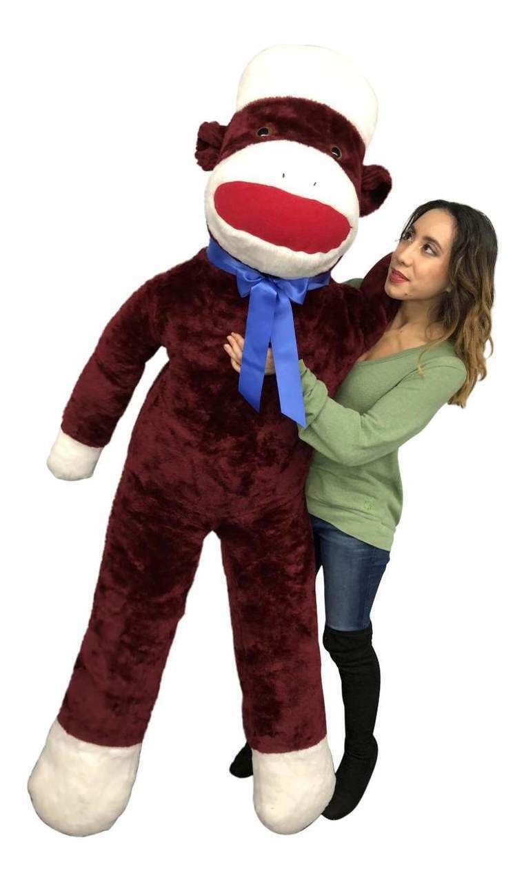 Big Plush Maroon Color 6 Foot Giant Sock Monkey Soft Huge Stuffed Animal US Made