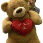 I Love You Giant Teddy Bear 5 Foot Soft Tan Color 60 Inches, Holds Large Heart