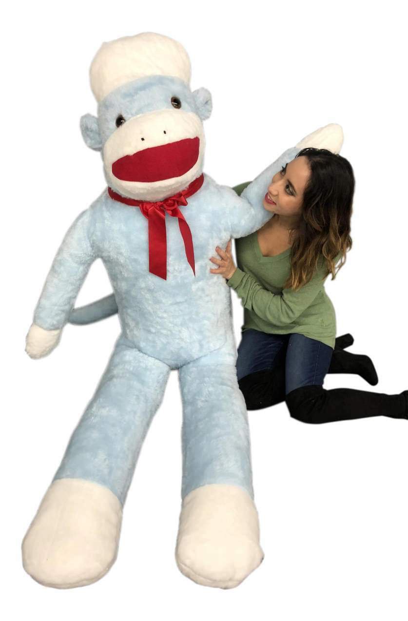 Big Plush Blue Color 6 Foot Giant Sock Monkey Soft Huge Stuffed Animal Made USA