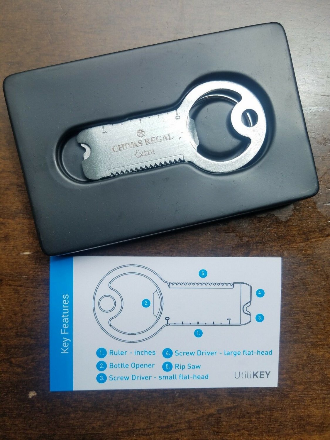 Chivas Regal Smart 5 in 1 Tech Key Pocket Tool Steel Keychain Ring Utilikey