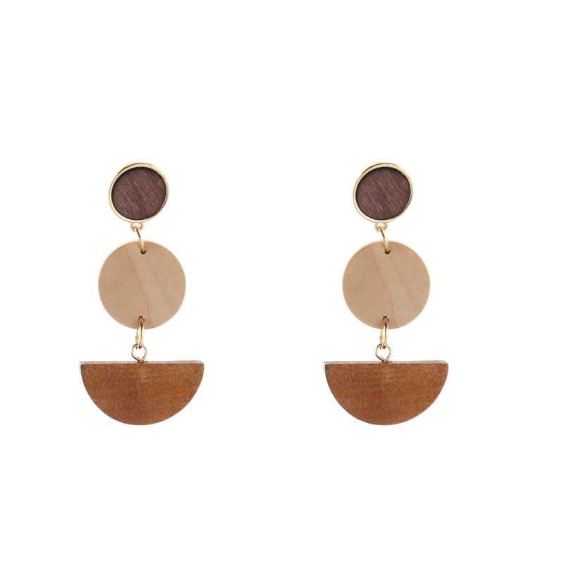 Triple Wood Circles Statement Drop earrings | TopStunning