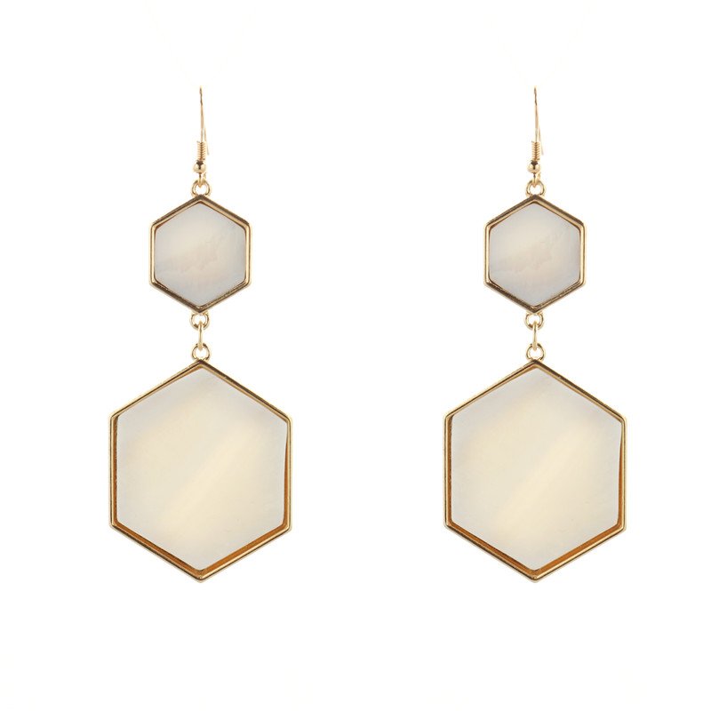 Shell Hexagon 18K Gold Plated Statement Drop earrings | TopStunning